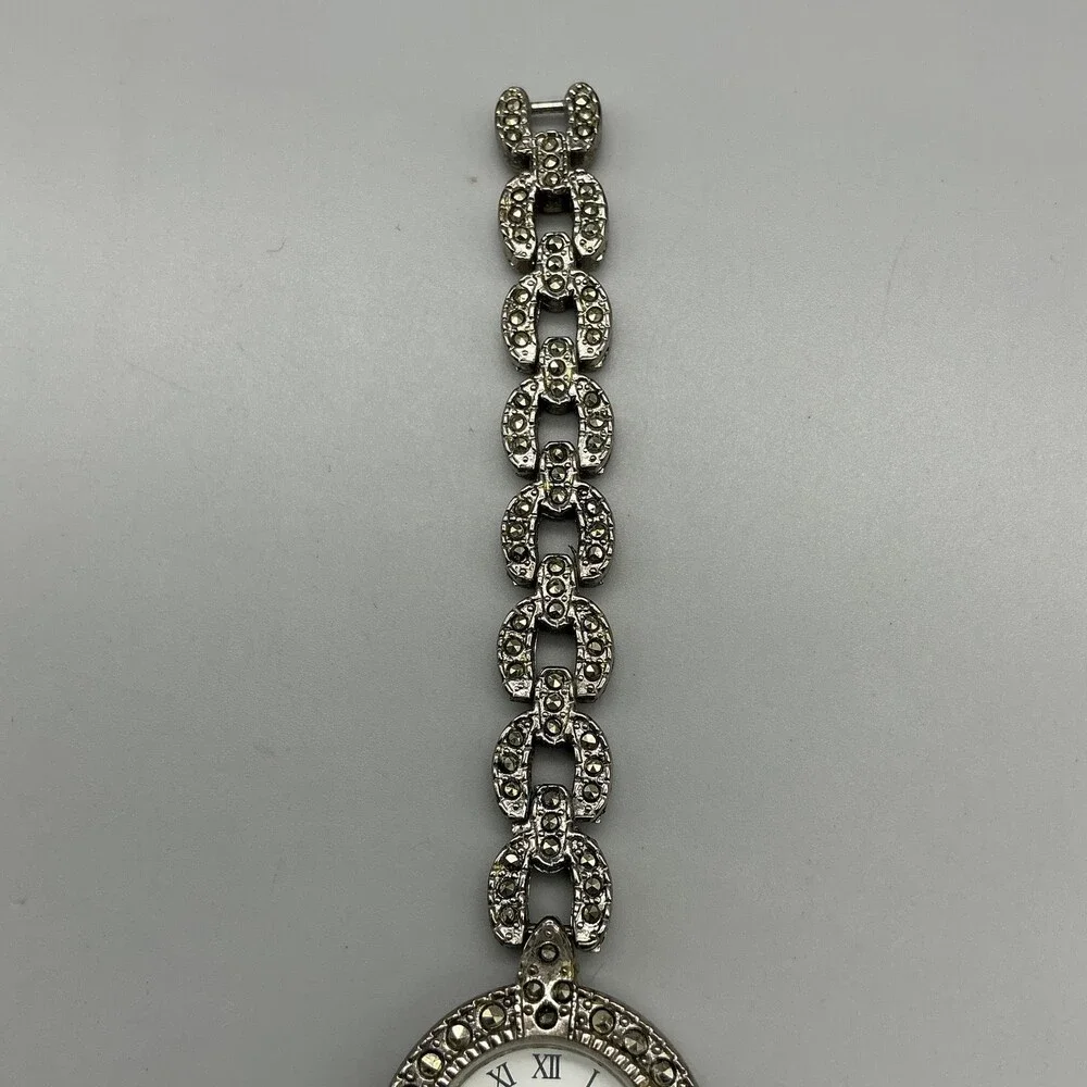 Vivani Womens Watch 23mm White Dial Silver Tone Marcasite New Battery 7
